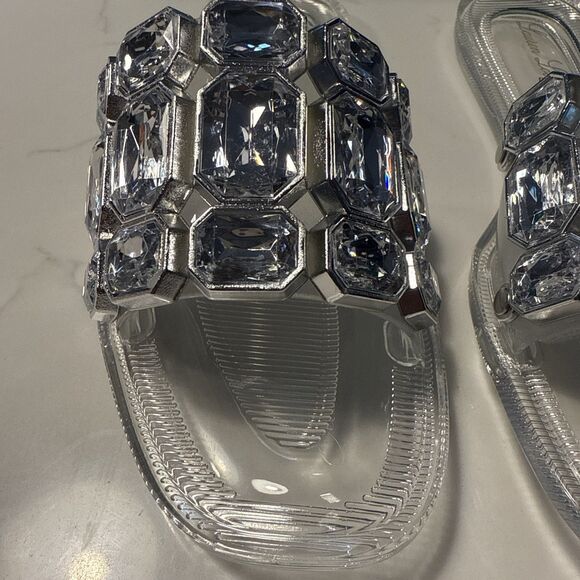 Lauren Lorraine Jade Clear stone Jewel Slide Sandals Size 5.5 - Picture 2 of 7